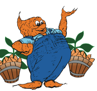 Tiger Tater, The Yam Man, standing next to bushels of yams welcoming everyone to the 2026 NC Yam Festival!